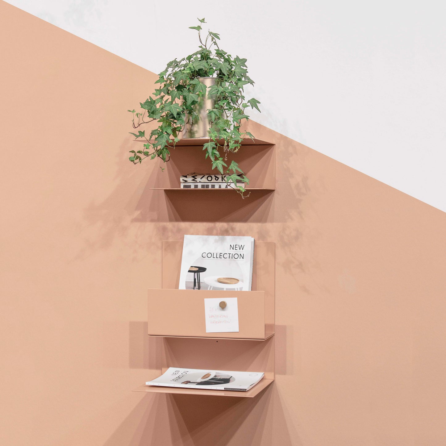LEISE Design EL WALL – Die universelle Ablage EL als Version für die Wand. Für Bücher, Zeitschriften, Schallplatten und Bilder, genauso wie Pflanzen, Gewürze und Geschirr oder Handtücher, Tiegel und Tuben und natürlich die ganz besonderen Lieblingsobjekte finden exklusive Plätze in und auf EL WALL. Je nach gewünschter Verwendung kann das Wandregal mit der kurzen oder langen Ablagefläche nach oben ausgerichtet montiert werden.