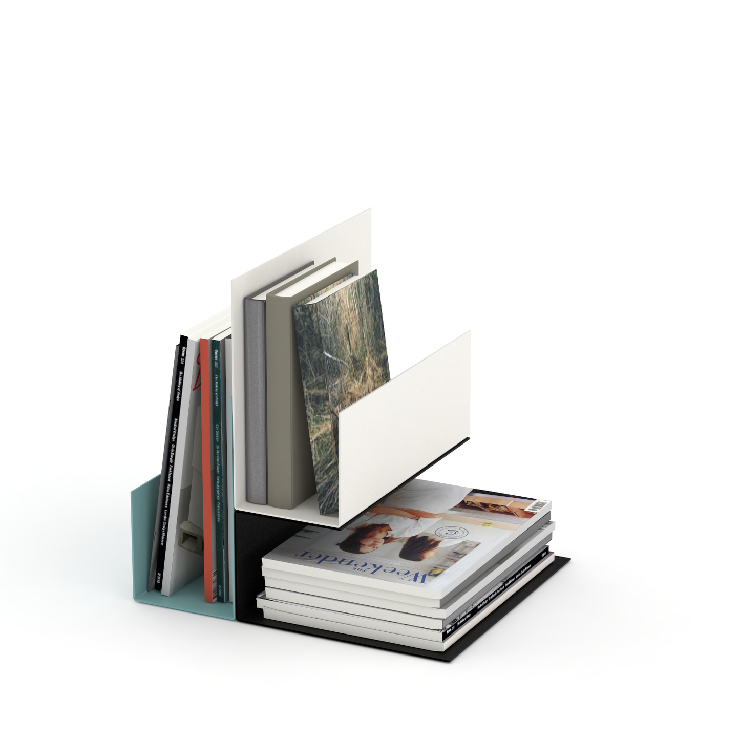 EL ist ein Bausatz für praktische Ablagen, mehrstöckige Buch- und Zeitschriftenständer, Schallplattenhalter, Mini Office und vieles mehr. Mit dem farbig beschichteten Metallelement und kleinen Magneten können eine Vielzahl an Kombinationen zusammengesetzt werden. Das Produkt EL lässt sich auch mit dem Produkt BIG EL kombinieren.