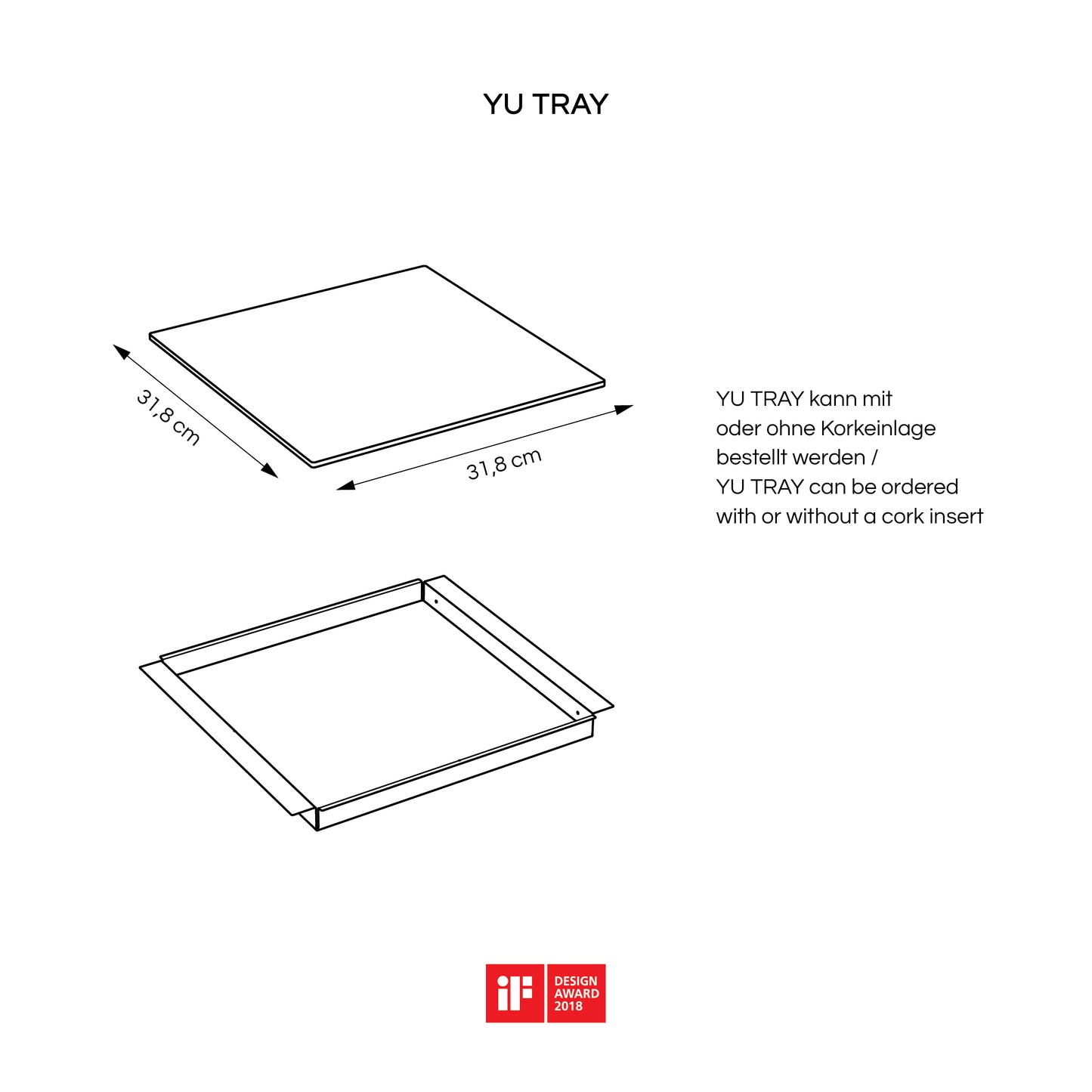 YU TRAY – Ein Tablett mit klarer Form und guter Handhabung. Erhältlich in mehreren kombinierbaren Farben. Es kann wahlweise mit oder ohne Korkeinlage bestellt werden. Und: YU TRAY ist mehr als ein Tablett. Denn es lässt sich mit Elementen des YU-Systems kombinieren.