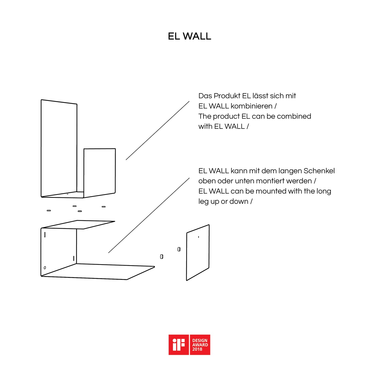 LEISE Design EL WALL – Die universelle Ablage EL als Version für die Wand. Für Bücher, Zeitschriften, Schallplatten und Bilder, genauso wie Pflanzen, Gewürze und Geschirr oder Handtücher, Tiegel und Tuben und natürlich die ganz besonderen Lieblingsobjekte finden exklusive Plätze in und auf EL WALL. Je nach gewünschter Verwendung kann das Wandregal mit der kurzen oder langen Ablagefläche nach oben ausgerichtet montiert werden.