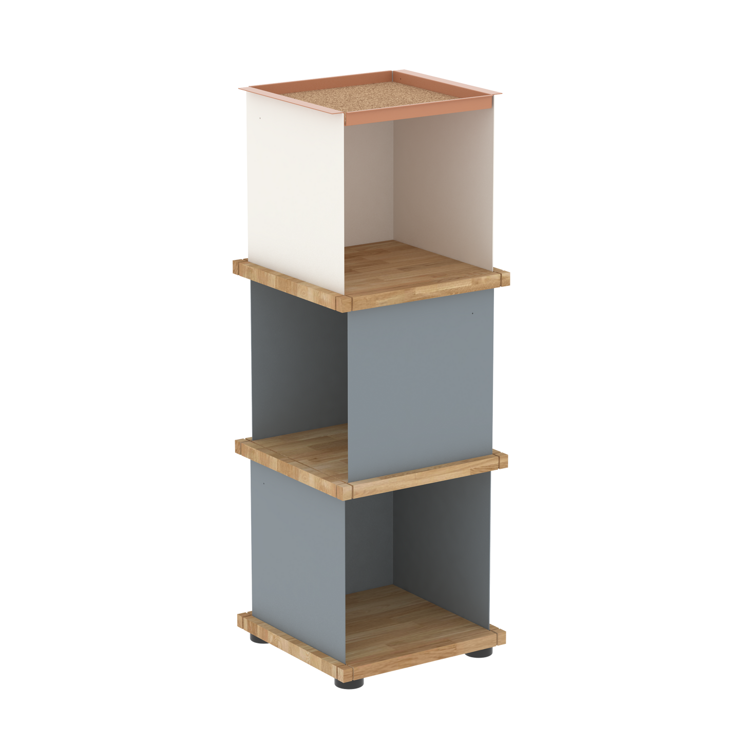 YU TRAY SHELF 1x3 – Ein schmales Regal mit besonderem Kopf. Denn beim oberen Abschluss handelt es sich um das vielseitige Tablett YU TRAY. Ein vielseitiges, universell verwendbares Regal, dass Raum und Ablagefläche auch an den kleinsten Orten schafft. Ideal für den Flur, das Homeoffice, die Küche, das Bad und überall, wo Stauraum benötigt wird.