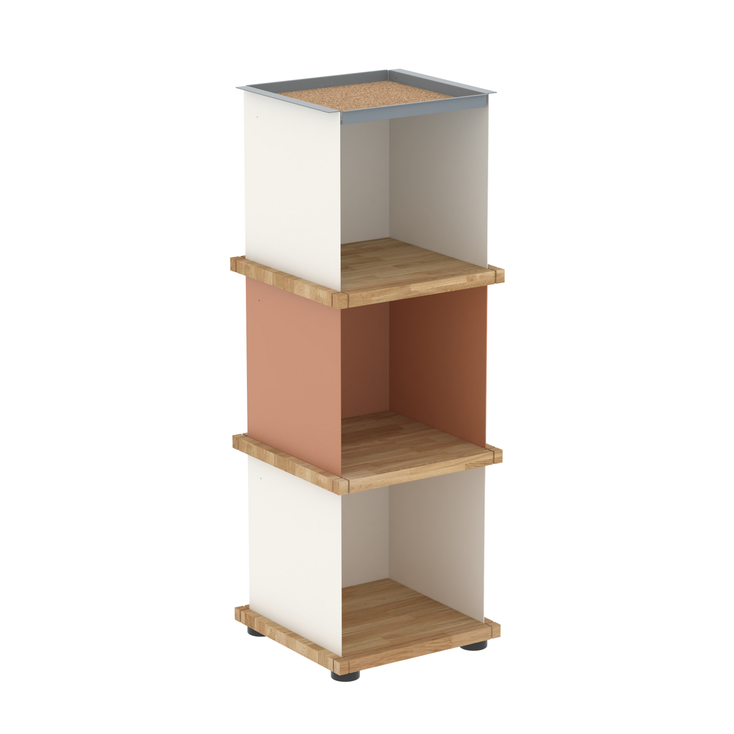YU TRAY SHELF 1x3 – Ein schmales Regal mit besonderem Kopf. Denn beim oberen Abschluss handelt es sich um das vielseitige Tablett YU TRAY. Ein vielseitiges, universell verwendbares Regal, dass Raum und Ablagefläche auch an den kleinsten Orten schafft. Ideal für den Flur, das Homeoffice, die Küche, das Bad und überall, wo Stauraum benötigt wird.