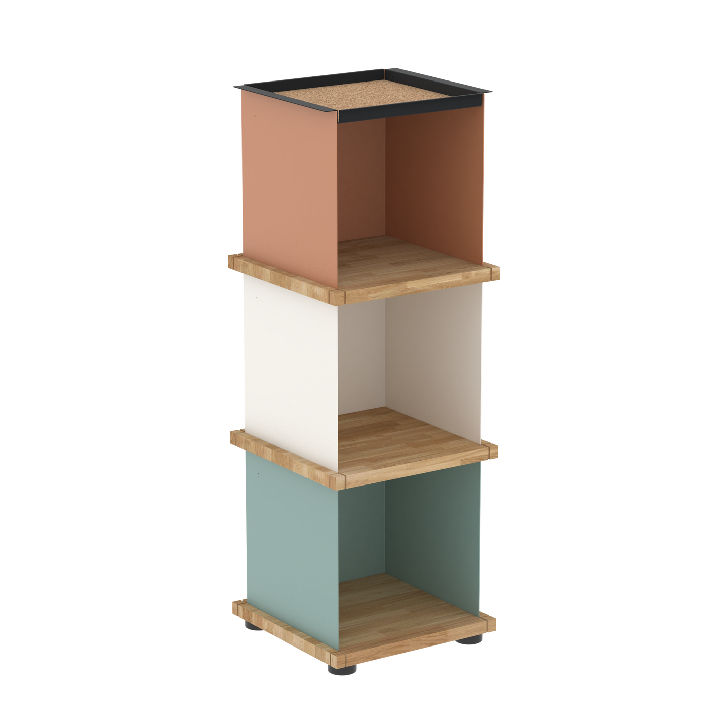 YU TRAY SHELF 1x3 – Ein schmales Regal mit besonderem Kopf. Denn beim oberen Abschluss handelt es sich um das vielseitige Tablett YU TRAY. Ein vielseitiges, universell verwendbares Regal, dass Raum und Ablagefläche auch an den kleinsten Orten schafft. Ideal für den Flur, das Homeoffice, die Küche, das Bad und überall, wo Stauraum benötigt wird.