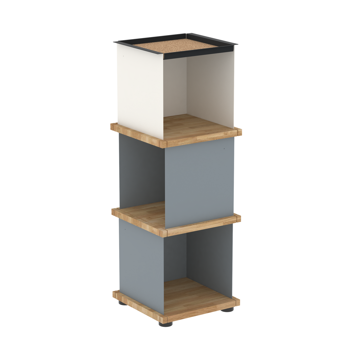 YU TRAY SHELF 1x3 – Ein schmales Regal mit besonderem Kopf. Denn beim oberen Abschluss handelt es sich um das vielseitige Tablett YU TRAY. Ein vielseitiges, universell verwendbares Regal, dass Raum und Ablagefläche auch an den kleinsten Orten schafft. Ideal für den Flur, das Homeoffice, die Küche, das Bad und überall, wo Stauraum benötigt wird.