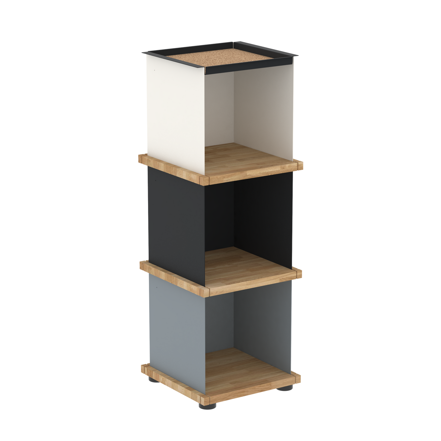 YU TRAY SHELF 1x3 – Ein schmales Regal mit besonderem Kopf. Denn beim oberen Abschluss handelt es sich um das vielseitige Tablett YU TRAY. Ein vielseitiges, universell verwendbares Regal, dass Raum und Ablagefläche auch an den kleinsten Orten schafft. Ideal für den Flur, das Homeoffice, die Küche, das Bad und überall, wo Stauraum benötigt wird.