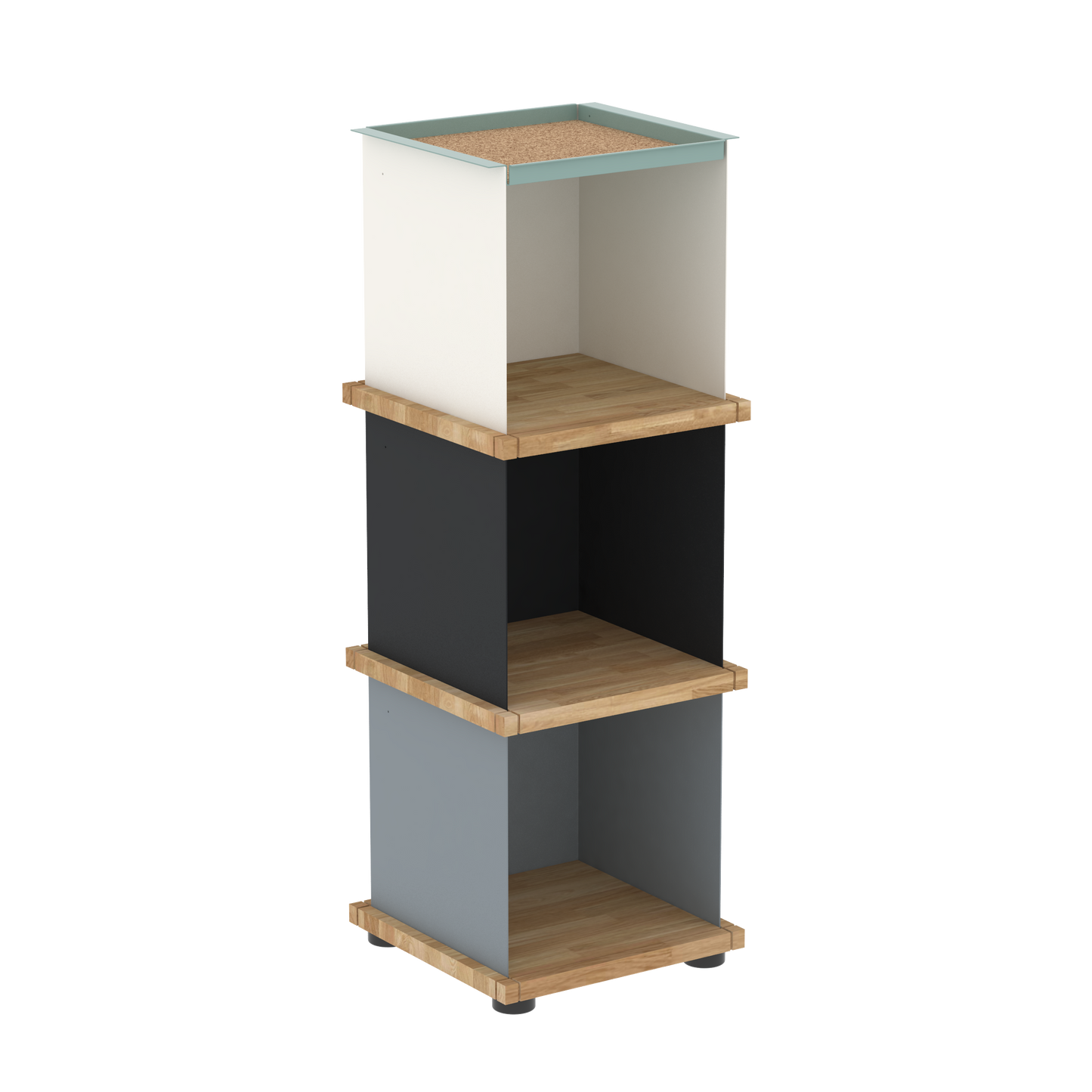 YU TRAY SHELF 1x3 – Ein schmales Regal mit besonderem Kopf. Denn beim oberen Abschluss handelt es sich um das vielseitige Tablett YU TRAY. Ein vielseitiges, universell verwendbares Regal, dass Raum und Ablagefläche auch an den kleinsten Orten schafft. Ideal für den Flur, das Homeoffice, die Küche, das Bad und überall, wo Stauraum benötigt wird.