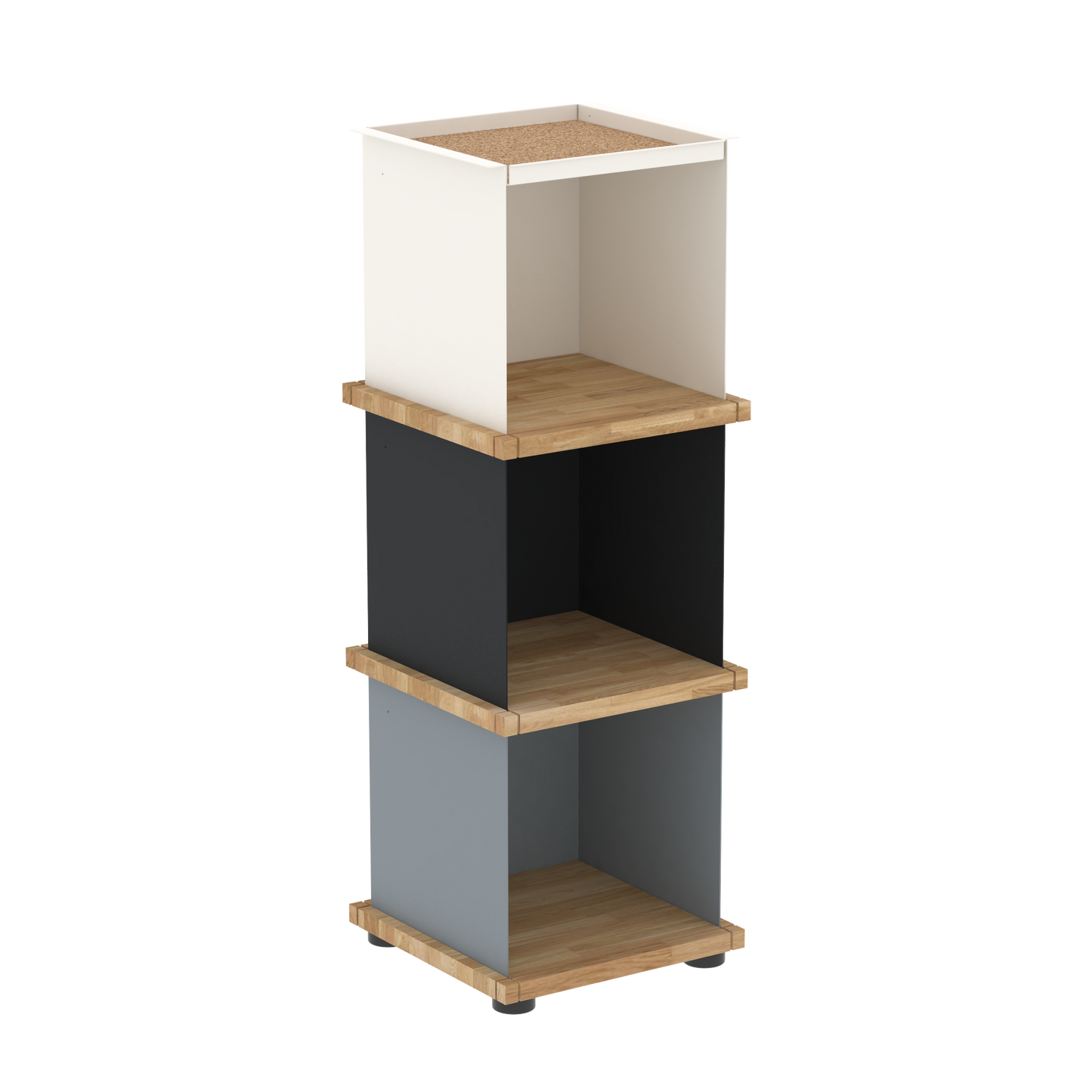 YU TRAY SHELF 1x3 – Ein schmales Regal mit besonderem Kopf. Denn beim oberen Abschluss handelt es sich um das vielseitige Tablett YU TRAY. Ein vielseitiges, universell verwendbares Regal, dass Raum und Ablagefläche auch an den kleinsten Orten schafft. Ideal für den Flur, das Homeoffice, die Küche, das Bad und überall, wo Stauraum benötigt wird.