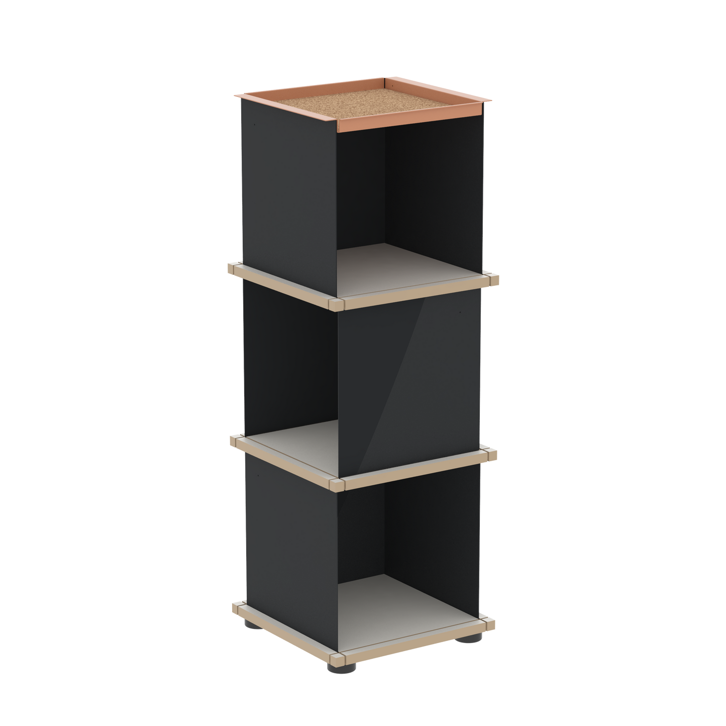 YU TRAY SHELF 1x3 – Ein schmales Regal mit besonderem Kopf. Denn beim oberen Abschluss handelt es sich um das vielseitige Tablett YU TRAY. Ein vielseitiges, universell verwendbares Regal, dass Raum und Ablagefläche auch an den kleinsten Orten schafft. Ideal für den Flur, das Homeoffice, die Küche, das Bad und überall, wo Stauraum benötigt wird.