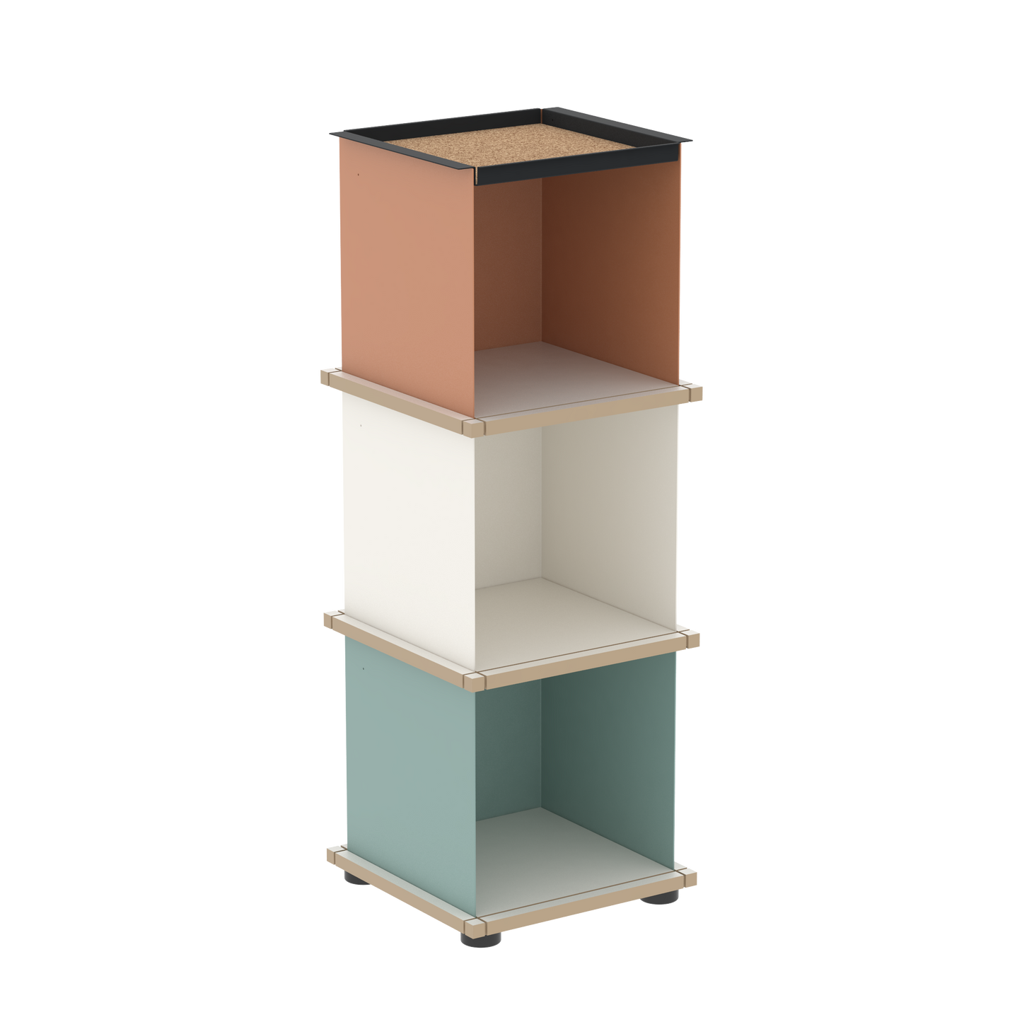 YU TRAY SHELF 1x3 – Ein schmales Regal mit besonderem Kopf. Denn beim oberen Abschluss handelt es sich um das vielseitige Tablett YU TRAY. Ein vielseitiges, universell verwendbares Regal, dass Raum und Ablagefläche auch an den kleinsten Orten schafft. Ideal für den Flur, das Homeoffice, die Küche, das Bad und überall, wo Stauraum benötigt wird.