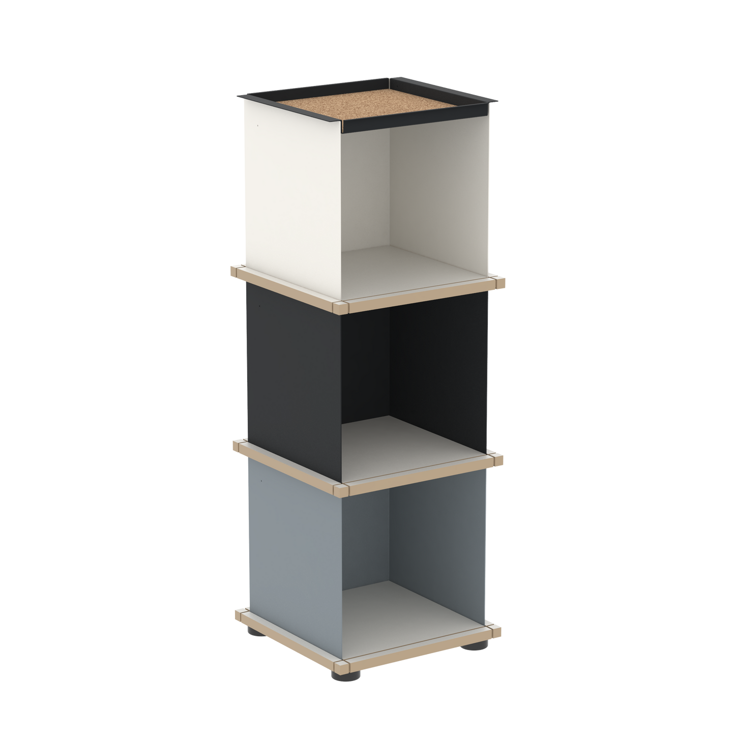 YU TRAY SHELF 1x3 – Ein schmales Regal mit besonderem Kopf. Denn beim oberen Abschluss handelt es sich um das vielseitige Tablett YU TRAY. Ein vielseitiges, universell verwendbares Regal, dass Raum und Ablagefläche auch an den kleinsten Orten schafft. Ideal für den Flur, das Homeoffice, die Küche, das Bad und überall, wo Stauraum benötigt wird.