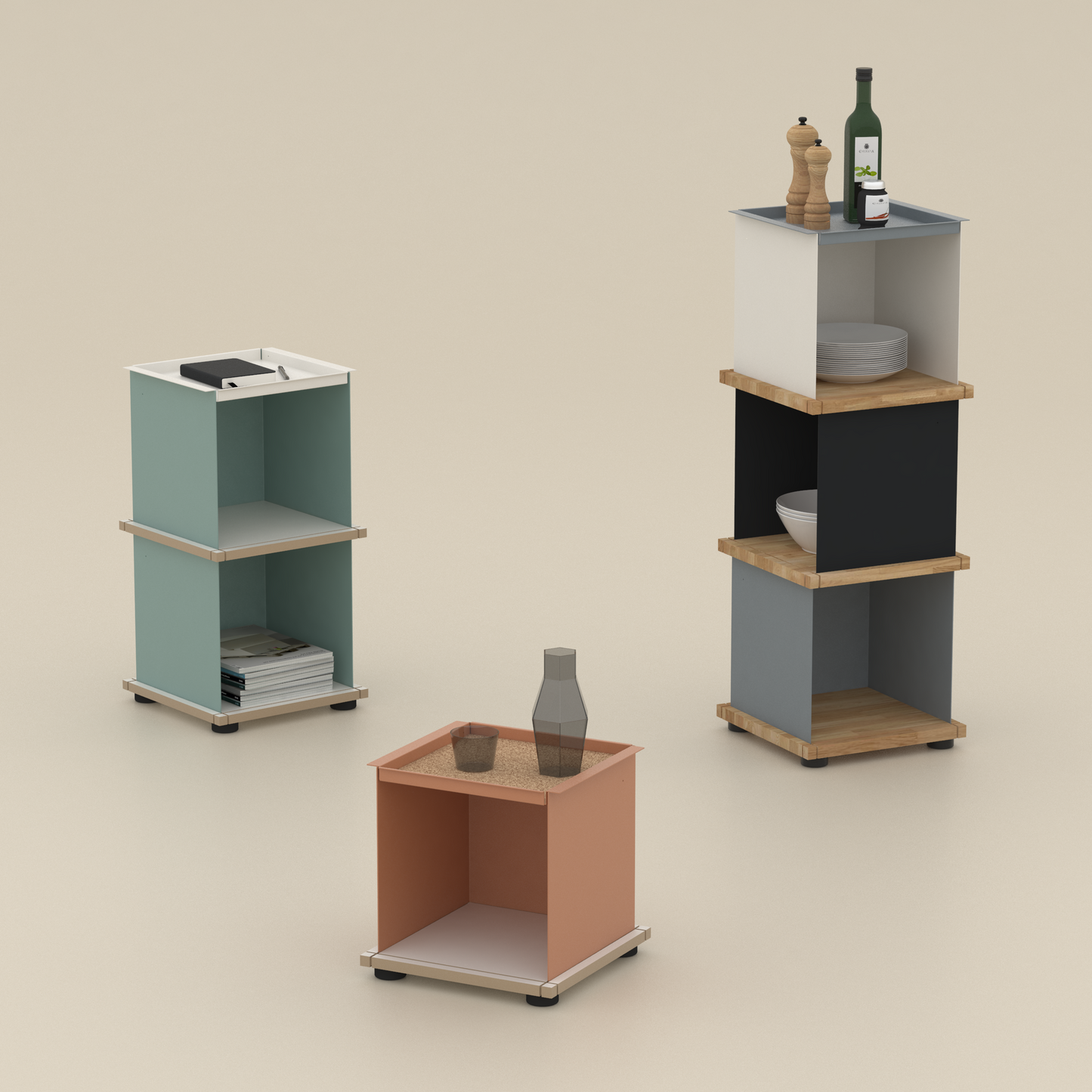 YU TRAY SHELF 1x2 – Beistelltisch und kleines Regal mit besonderem Kopf. Denn beim oberen Abschluss handelt es sich um das vielseitige Tablett YU TRAY. Ob als Beistelltisch, Nachttisch oder universelles Regal schafft YU TRAY SHELF 1x2 Raum und Ablagefläche auch an den kleinsten Orten. Ideal für den Flur, das Homeoffice, die Küche, das Bad und überall, wo Stauraum benötigt wird.