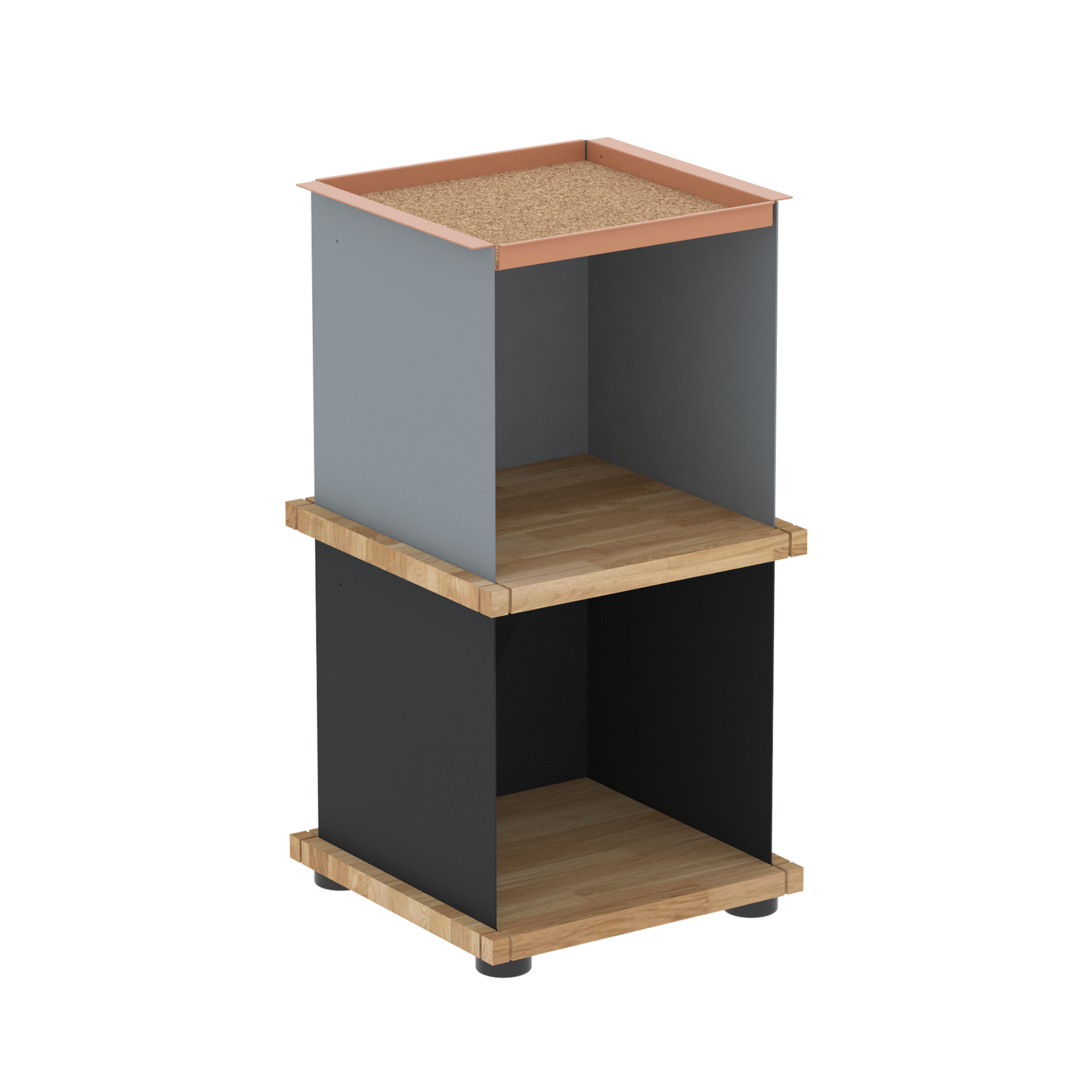 YU TRAY SHELF 1x2 – Beistelltisch und kleines Regal mit besonderem Kopf. Denn beim oberen Abschluss handelt es sich um das vielseitige Tablett YU TRAY. Ob als Beistelltisch, Nachttisch oder universelles Regal schafft YU TRAY SHELF 1x2 Raum und Ablagefläche auch an den kleinsten Orten. Ideal für den Flur, das Homeoffice, die Küche, das Bad und überall, wo Stauraum benötigt wird.