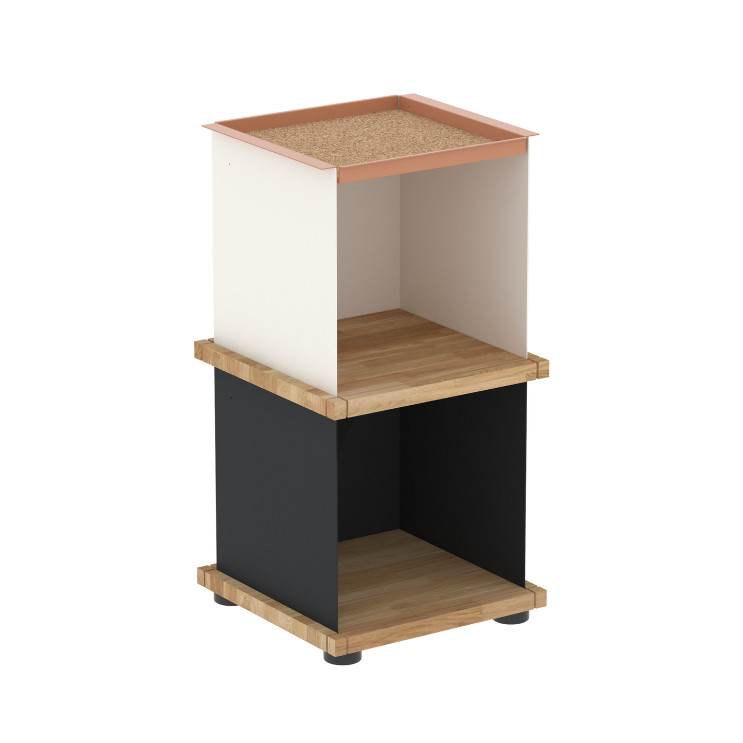 YU TRAY SHELF 1x2 – Beistelltisch und kleines Regal mit besonderem Kopf. Denn beim oberen Abschluss handelt es sich um das vielseitige Tablett YU TRAY. Ob als Beistelltisch, Nachttisch oder universelles Regal schafft YU TRAY SHELF 1x2 Raum und Ablagefläche auch an den kleinsten Orten. Ideal für den Flur, das Homeoffice, die Küche, das Bad und überall, wo Stauraum benötigt wird.