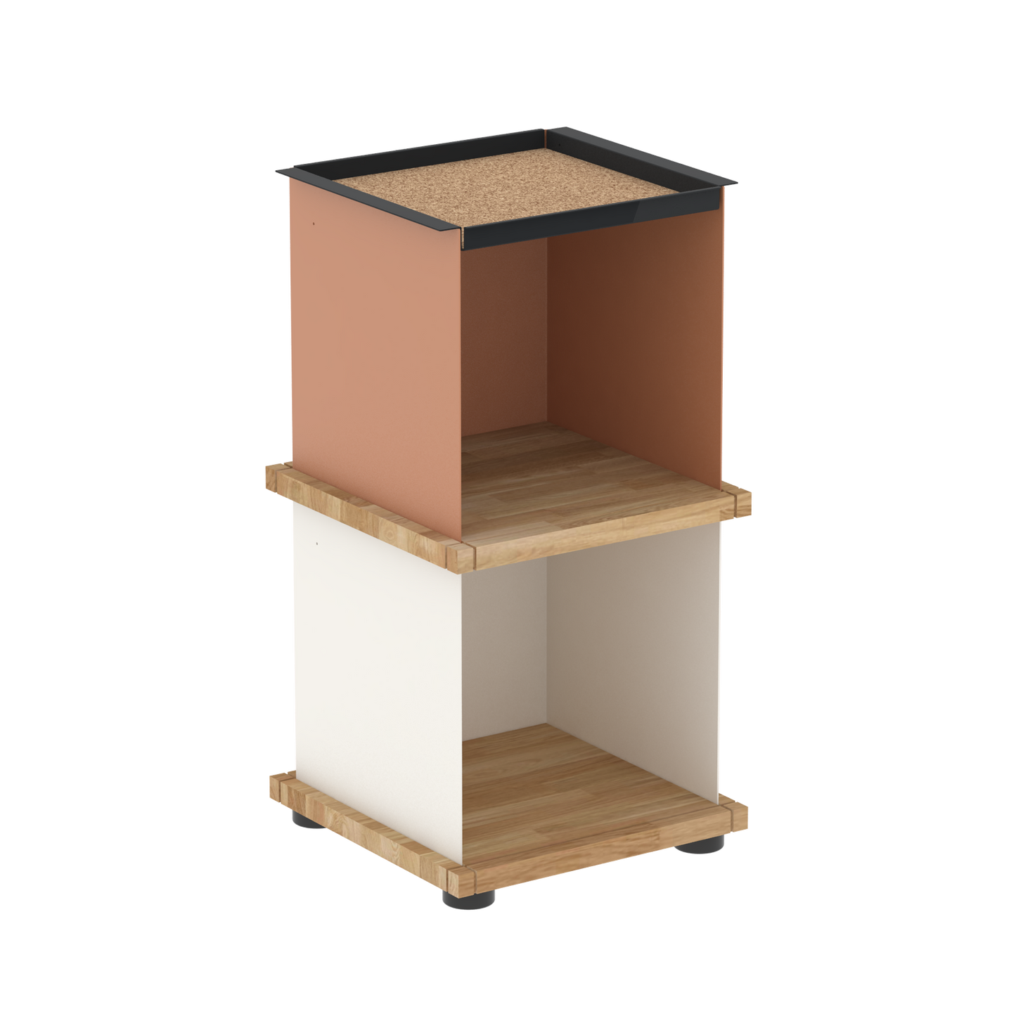YU TRAY SHELF 1x2 – Beistelltisch und kleines Regal mit besonderem Kopf. Denn beim oberen Abschluss handelt es sich um das vielseitige Tablett YU TRAY. Ob als Beistelltisch, Nachttisch oder universelles Regal schafft YU TRAY SHELF 1x2 Raum und Ablagefläche auch an den kleinsten Orten. Ideal für den Flur, das Homeoffice, die Küche, das Bad und überall, wo Stauraum benötigt wird.