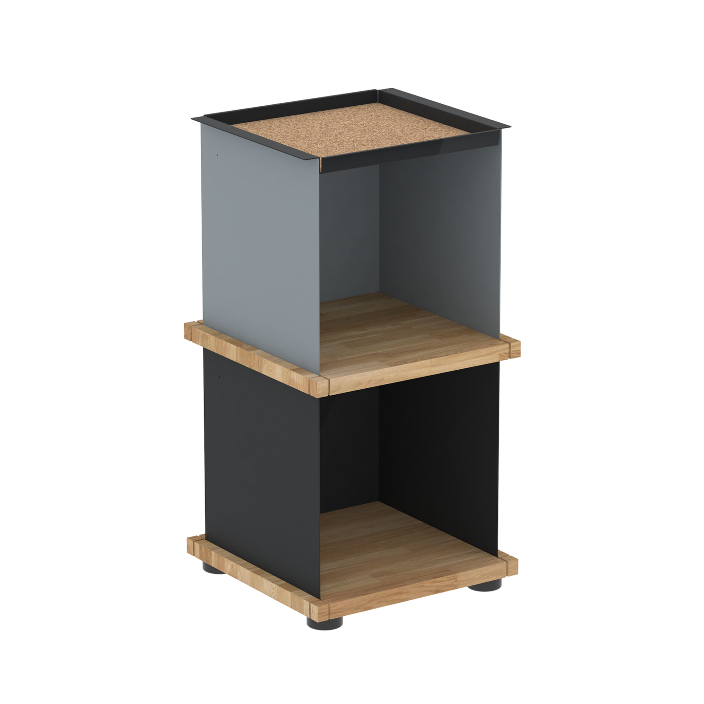 YU TRAY SHELF 1x2 – Beistelltisch und kleines Regal mit besonderem Kopf. Denn beim oberen Abschluss handelt es sich um das vielseitige Tablett YU TRAY. Ob als Beistelltisch, Nachttisch oder universelles Regal schafft YU TRAY SHELF 1x2 Raum und Ablagefläche auch an den kleinsten Orten. Ideal für den Flur, das Homeoffice, die Küche, das Bad und überall, wo Stauraum benötigt wird.