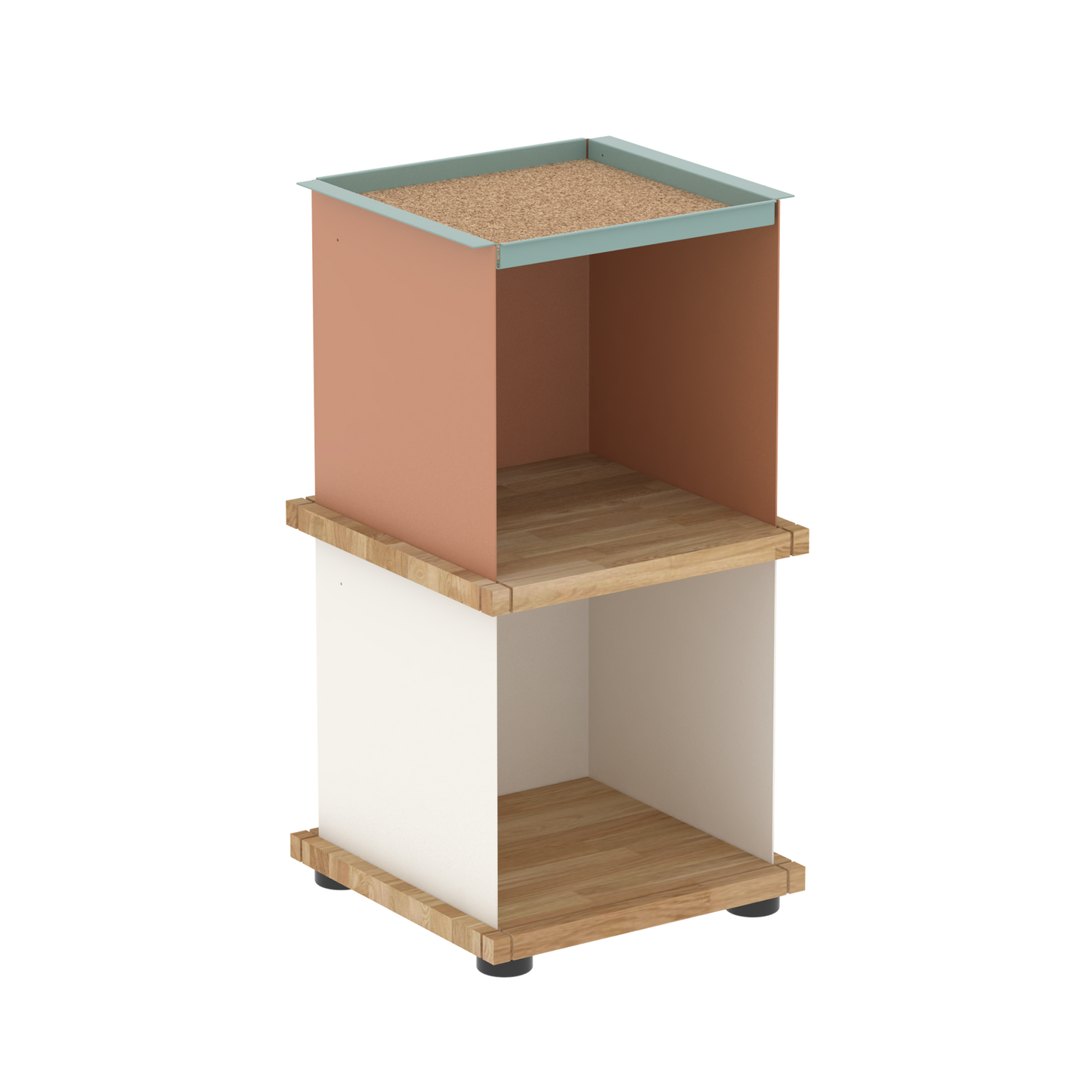 YU TRAY SHELF 1x2 – Beistelltisch und kleines Regal mit besonderem Kopf. Denn beim oberen Abschluss handelt es sich um das vielseitige Tablett YU TRAY. Ob als Beistelltisch, Nachttisch oder universelles Regal schafft YU TRAY SHELF 1x2 Raum und Ablagefläche auch an den kleinsten Orten. Ideal für den Flur, das Homeoffice, die Küche, das Bad und überall, wo Stauraum benötigt wird.