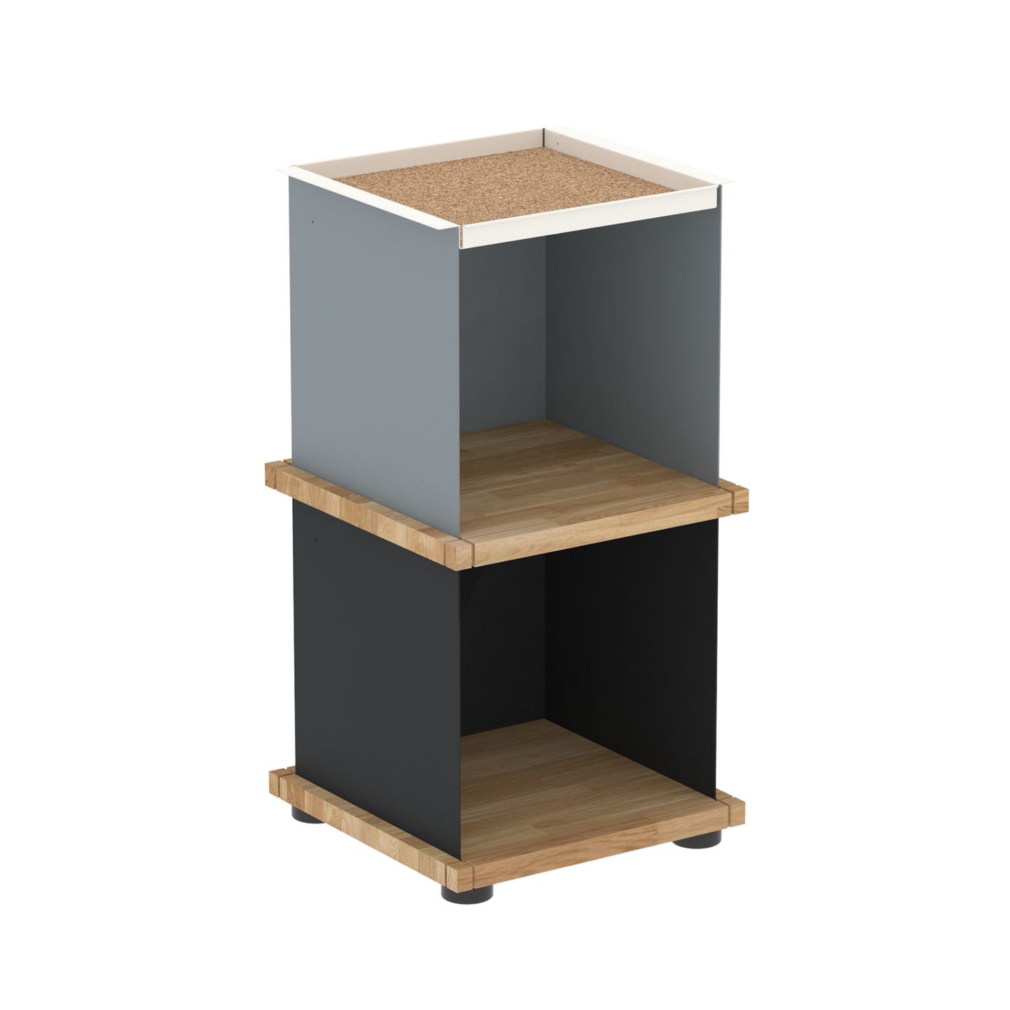 YU TRAY SHELF 1x2 – Beistelltisch und kleines Regal mit besonderem Kopf. Denn beim oberen Abschluss handelt es sich um das vielseitige Tablett YU TRAY. Ob als Beistelltisch, Nachttisch oder universelles Regal schafft YU TRAY SHELF 1x2 Raum und Ablagefläche auch an den kleinsten Orten. Ideal für den Flur, das Homeoffice, die Küche, das Bad und überall, wo Stauraum benötigt wird.