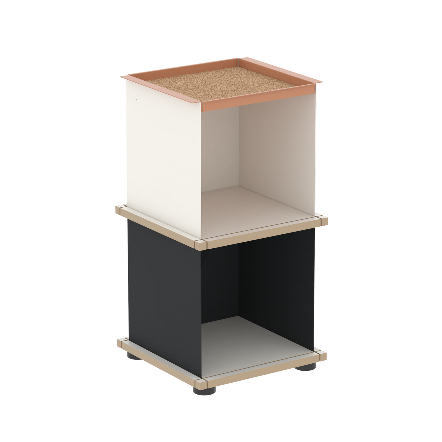 YU TRAY SHELF 1x2 – Beistelltisch und kleines Regal mit besonderem Kopf. Denn beim oberen Abschluss handelt es sich um das vielseitige Tablett YU TRAY. Ob als Beistelltisch, Nachttisch oder universelles Regal schafft YU TRAY SHELF 1x2 Raum und Ablagefläche auch an den kleinsten Orten. Ideal für den Flur, das Homeoffice, die Küche, das Bad und überall, wo Stauraum benötigt wird.