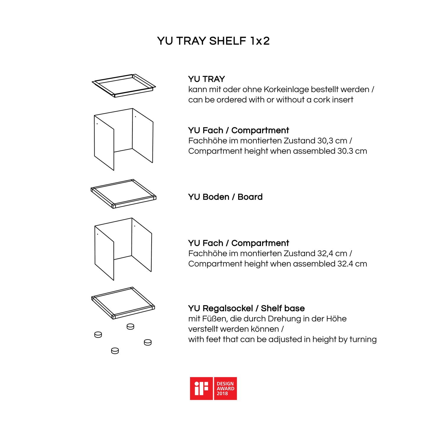 YU TRAY SHELF 1x2 – Beistelltisch und kleines Regal mit besonderem Kopf. Denn beim oberen Abschluss handelt es sich um das vielseitige Tablett YU TRAY. Ob als Beistelltisch, Nachttisch oder universelles Regal schafft YU TRAY SHELF 1x2 Raum und Ablagefläche auch an den kleinsten Orten. Ideal für den Flur, das Homeoffice, die Küche, das Bad und überall, wo Stauraum benötigt wird.