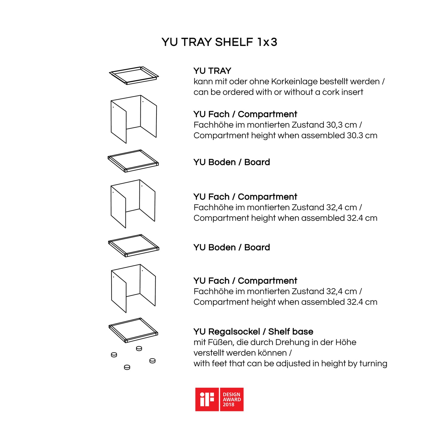 YU TRAY SHELF 1x3 – Ein schmales Regal mit besonderem Kopf. Denn beim oberen Abschluss handelt es sich um das vielseitige Tablett YU TRAY. Ein vielseitiges, universell verwendbares Regal, dass Raum und Ablagefläche auch an den kleinsten Orten schafft. Ideal für den Flur, das Homeoffice, die Küche, das Bad und überall, wo Stauraum benötigt wird.