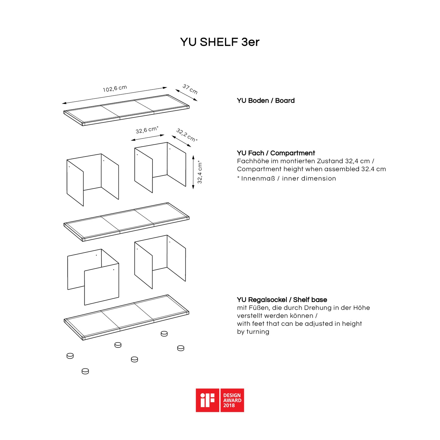 YU SHELF 3 series / MDF white